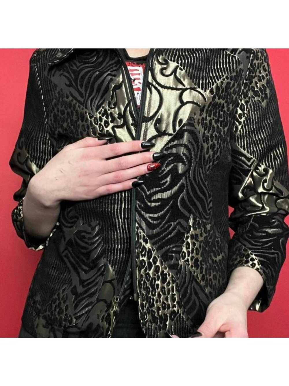 Tanjay / black and bronze animal print velvet feel blazer 🤎🖤